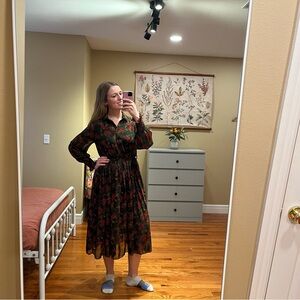 Floral Emerald Green and Red Dress